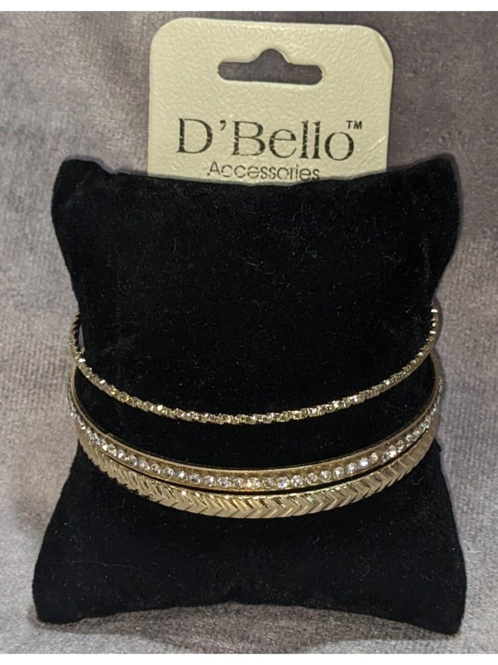 DBello Accessories 3-Piece Gold Tone Rhinestone Bangle Set 8 Inches
